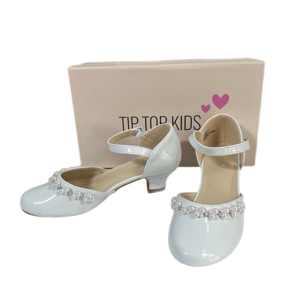 Tip Top Kids White Patent Mary Jane Shoes - Rhinestone Strap - Girls Size 3Y NEW